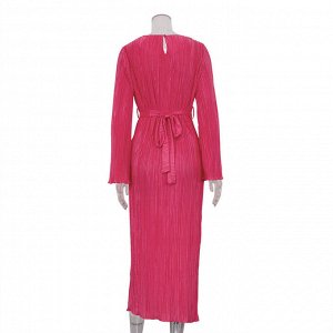 Женское платье длинное, с длинным рукавом, "плиссированное", цвет розовый