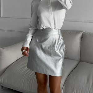Женская юбка из эко-кожи, цвет серебристый
