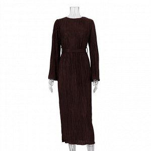 Женское платье длинное, с длинным рукавом, "плиссированное" цвет коричневый