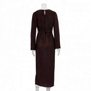 Женское платье длинное, с длинным рукавом, "плиссированное" цвет коричневый