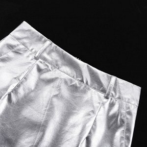Женская юбка из эко-кожи, цвет серебристый