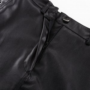 Женская юбка из эко-кожи, со шнурками по бокам, цвет черный