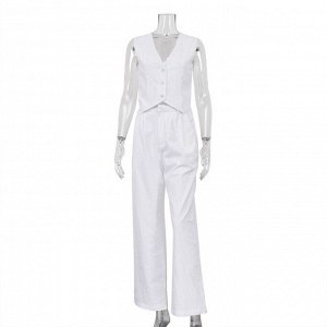 Женский костюм "двойка": жилет + брюки, цвет белый