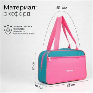Сумка для обуви TEXTURA, на молнии наружный карман, размер 33x10x20 см, бирюзовая/розовая