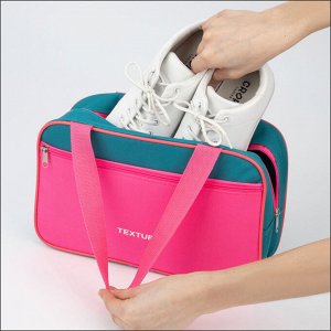 Сумка для обуви на молнии, наружный карман, TEXTURA, цвет розовый/бирюзовый