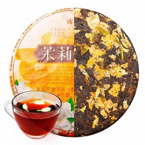 Китайский выдержанный чай "Шу Пуэр. Жасмин", 100 г, 2022 г, Юннань, блин