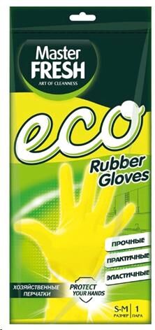 Перчатки д/уборки Мастер Фреш ECO Rubber Gloves (S/M) хозяйств.,прочные резина желтый 1 пара / шт / С0006057 / 974388