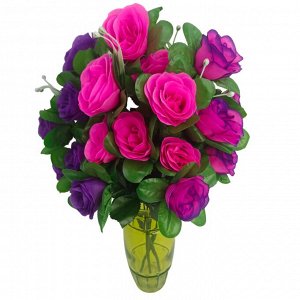 Роза Букет роз с декоративной  текстильной и пластмассовой зеленью.
Высота: 54 см. 
Количество веток: 7 шт. 
Диаметр голов: 7 см.
Материал голов: текстиль.