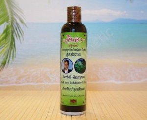 Лечебный тайский шампунь для роста и против выпадения волос Джинда Herbal Hair Shampoo Fresh mee-leaf+Butterfly Pea, 250 мл