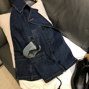 Женская джинсовая куртка на пуговицах, свободного кроя, темно-синий