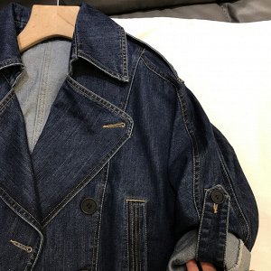 Женская джинсовая куртка на пуговицах, свободного кроя, темно-синий
