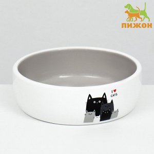Миска керамическая "Любимые коты" 300 мл 13,4 x 4 cм, серо-белая