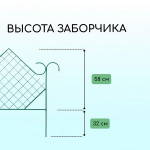 Весна Ограждение декоративное, 90 * 500 см, 5 секций, металл, зелёное, «Ромб»