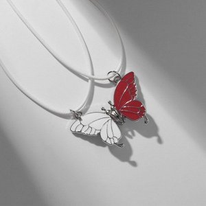 Кулоны «Неразлучники» на магните, бабочка яркая, цвет бело-красный в серебре, 45 см
