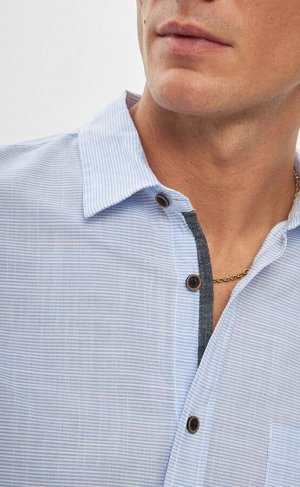 Рубашка мужская длинный рукав  лен P411-0489 l.blue