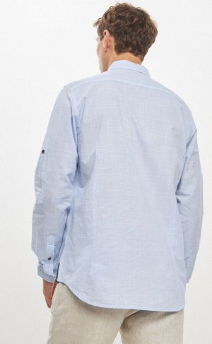 Рубашка мужская длинный рукав  лен P411-0489 l.blue