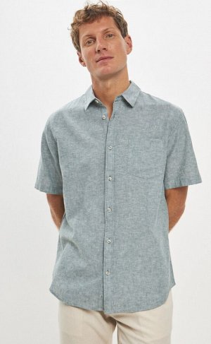 Рубашка мужская короткий рукав  лен Р411-04100 olive