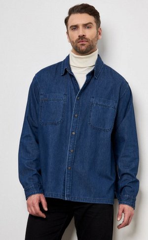 Рубашка мужская джинсовая с длинным рукавом P321-1220 синяя