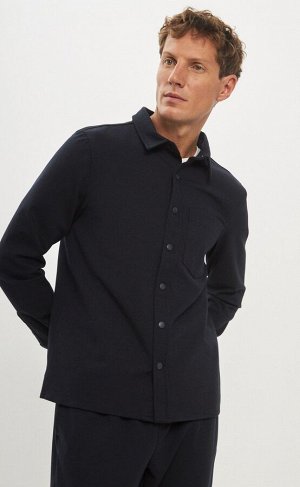 Рубашка мужская с длинным рукавом из трикотажа TP321-0490 тёмно-синяя