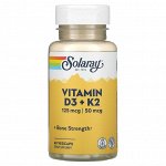 Витамин Д SOLARAY Vitamin D3 + K2 5000 IU - 60 капс