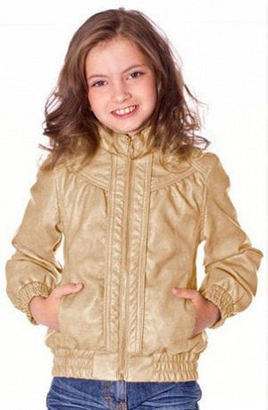 60587_BOG вар.2 Куртка для девочки (искусственная кожа)  Бежевый