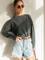 Свитшот из футера с эластаном, с декоративной вставкой темно-оливковый