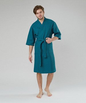 Мужской халат вафельный "Кимоно", размер 48-50, изумруд 576