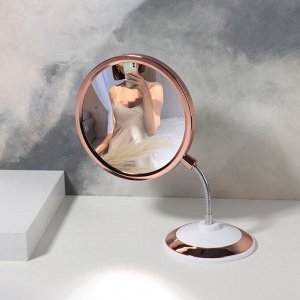 Queen fair Зеркало на гибкой ножке «Круг», с увеличением, d зеркальной поверхности 15,5 см, цвет медный/белый