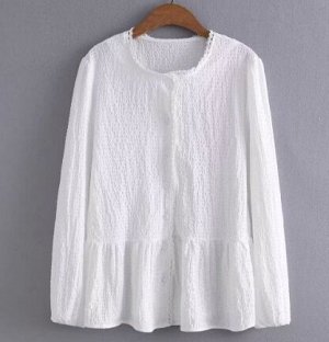 Рубашка свободного кроя из жатой ткани, подол-волан, белый