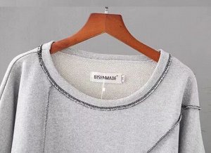 Пуловер трикотажный с круглым вырезом и декоративным кантом, серый