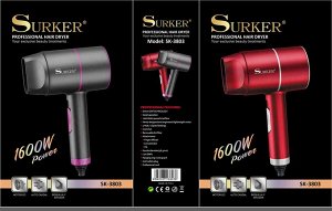3803 фен Surker, электрический фен для волос, SK-3803, Парикмахерская, нескладная ручка, 1600 Вт, мощность, холодный, горячий воздух, отрицательный ион, уход за волосами.