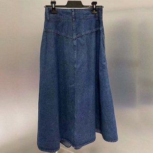 Джинсовая юбка-трапеция на пуговицах, темно-синий