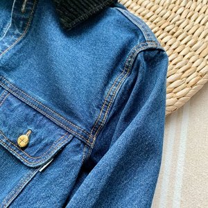 Женская джинсовая куртка-рубашка с накладными карманами, синий