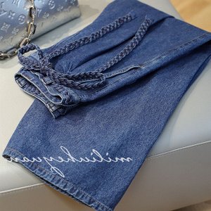 Женские широкие джинсы с высокой посадкой, с плетенным поясом, темно-синий
