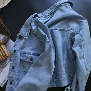 Укороченная джинсовая куртка с контрастными рукавами, голубой