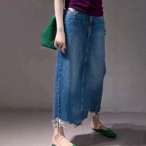 Длинная джинсовая юбка с необработанным краем, синий