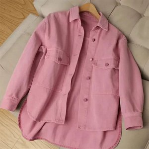 Асимметричная джинсовая куртка с накладными карманами, розовый