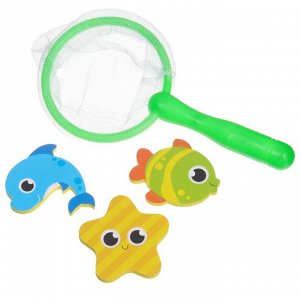 Набор для игры в ванне «Рыбалка: Веселые рыбки», сачок, 3 мягких стикера, виды и цвет МИКС