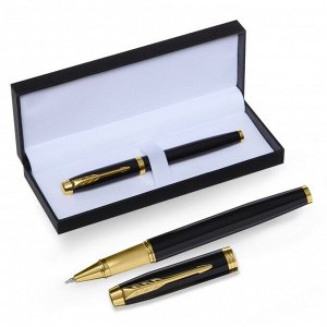 Ручка подарочная роллер, в кожзам футляре ПБ IF, корпус черный/золото