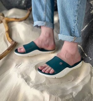 Обувь мужская пляжная шлепки двухцветные с белой подошвой цвет Морская волна