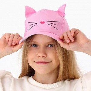 Кепка детская для девочки "Котик", с ушками, цвет розовый р-р 52-54 5-7 лет
