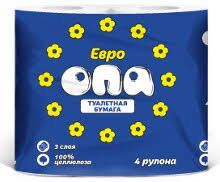 Туалетная бумага ЕВРООПА, цветочки, 3 слоя, 4 рулона