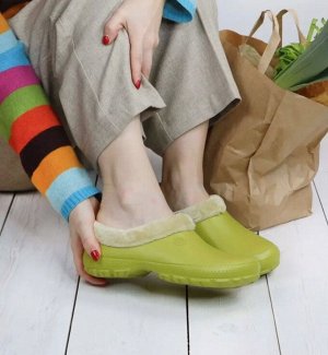 Обувь женская садовая утепленная галоши с мехом цвет Оливковый