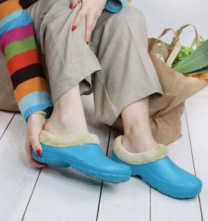 Обувь женская садовая утепленная галоши с мехом цвет Бирюзовый