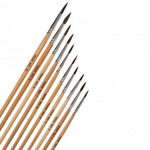 Набор кистей пони 10 штук ( круглые: №1, 2 ,3 , 4, 5, 6, 7, 8, 9, 10), с деревянными ручками на блистере