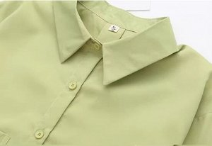Рубашка свободная однотонная с объемными карманами, зеленый
