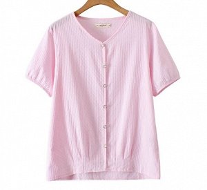 Рубашка летняя с пуговицами, подол с защипами, розовый