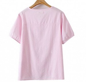 Рубашка летняя с пуговицами, подол с защипами, розовый
