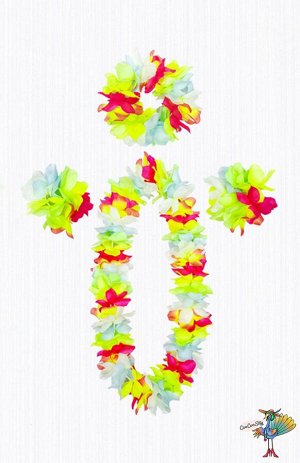 Гавайский набор Цветы, (ожерелье, венок, 2 браслета) цвет разноцветный, стиль  А