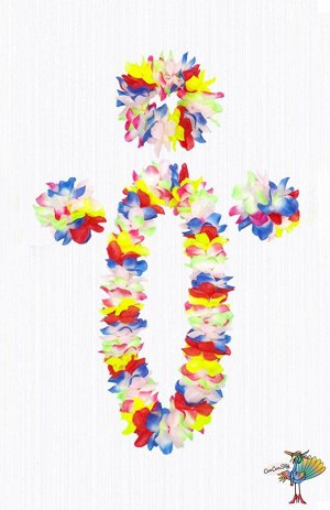 Гавайский набор Цветы, (ожерелье, венок, 2 браслета) цвет разноцветный, стиль В